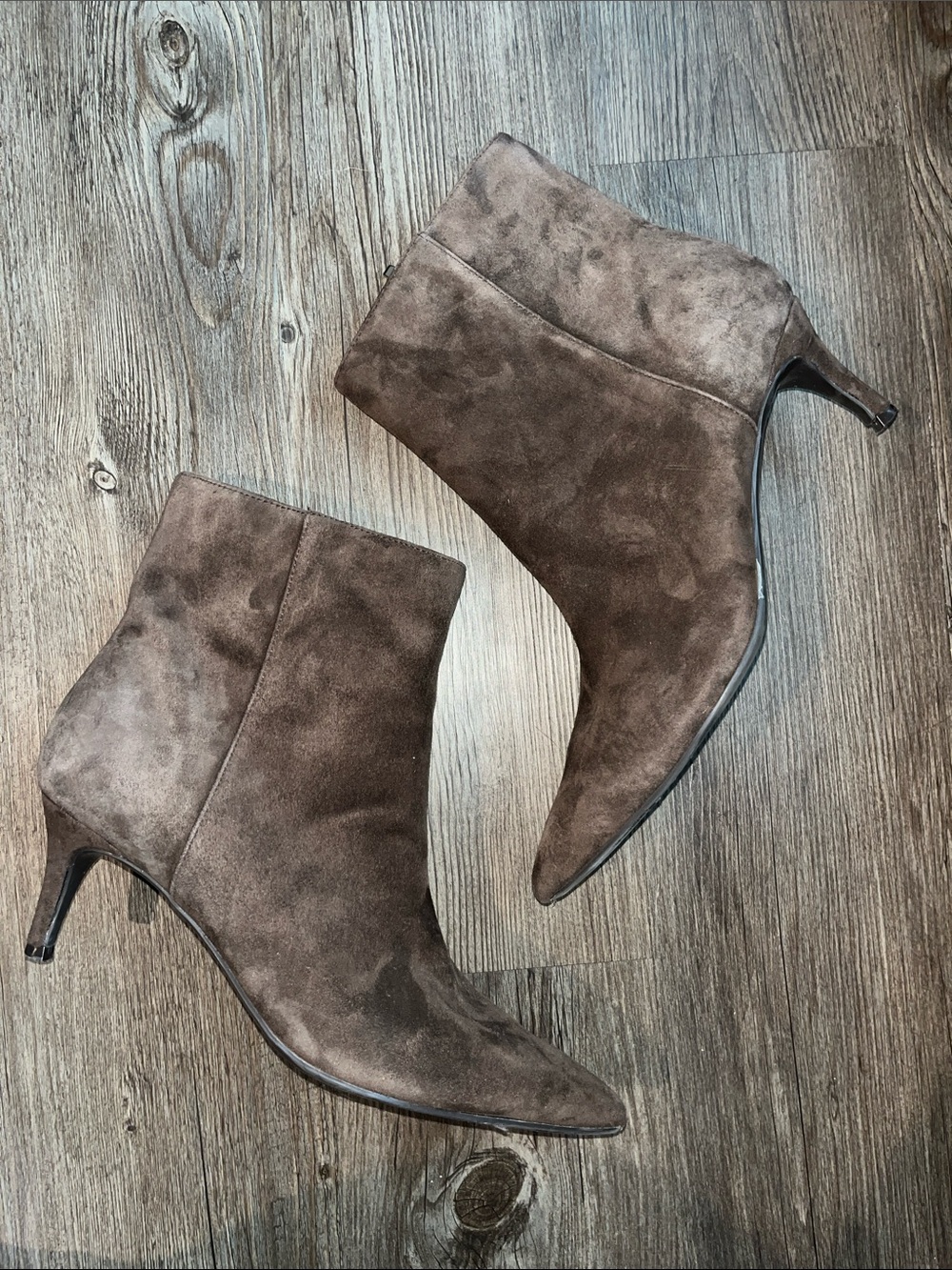 MARC FISHER Brown Suede Pointed Toe Ankle Boots